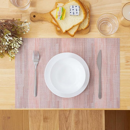 Winknowl Placemats Set of 8, Heat Resistant Stain Resistant Woven Vinyl Insulation Place mats, Durable Washable Elegant Table Mats for Kitchen Dining Table Decor (Misty Rose)