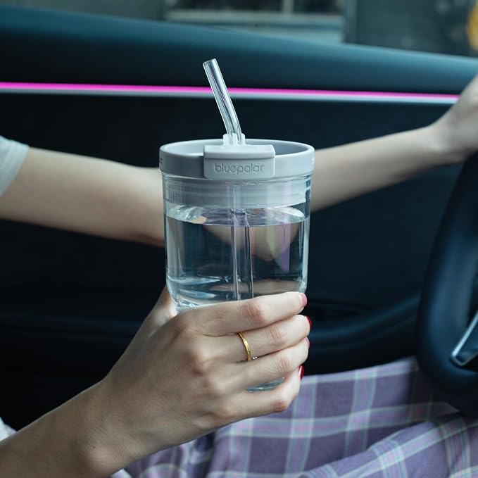 BLUEPOLAR Glass Cups with Lids and Straws, 16oz/480ml Reusable Iced Coffee - Image 4