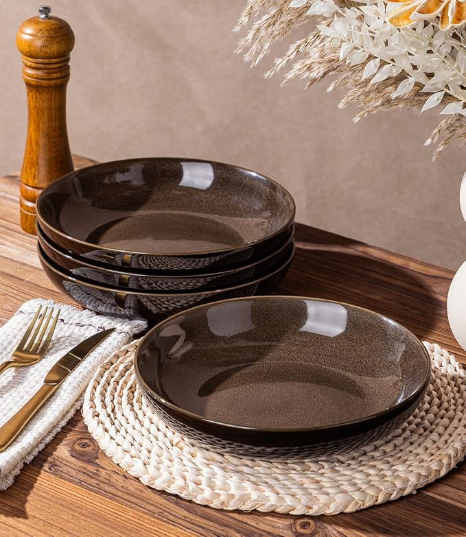 LERATIO 9.0" Ceramic Pasta Bowls Set of 4, 38oz Large Stoneware Bowls Set | - Image 5