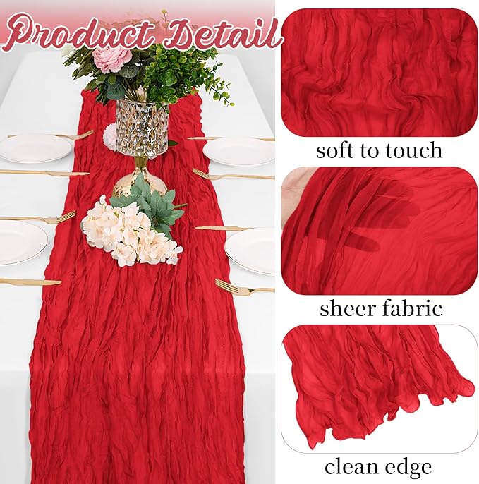16 Pack Red Cheesecloth Table Runners 20x120 Inch Gauze Table Runner 10FT - Image 3