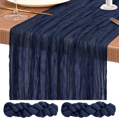 Showgeous 2 Pack Navy Blue Cheesecloth Table Runners Boho Wedding Decor | by Showgeous