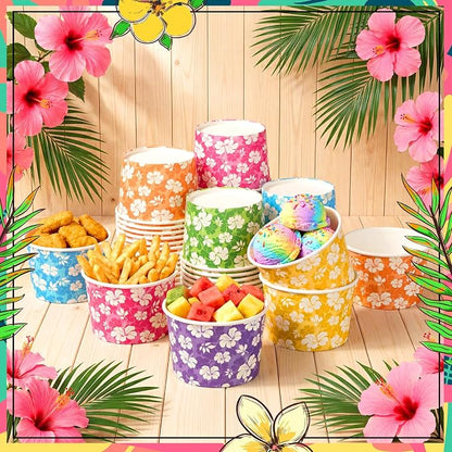 CHENGU 60 Pcs 9 oz Hawaiian Hibiscus Flower Paper Snack Cups, Disposable Floral - Image 7