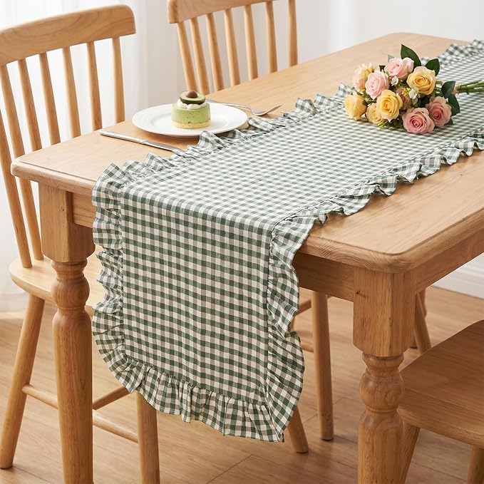 Eternal Beauty 14x72 Gingham Ruffle Table Runner by EternalBeauty