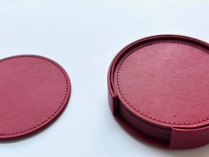 Set of 6 Leather Coasters, Round Coasters - Image 4