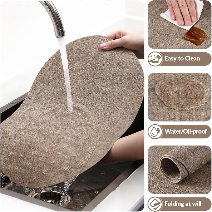Placemats Set of 6, 11.8 x 17 Inch, Light Brown | Heat Resistant Oval Faux - Image 5