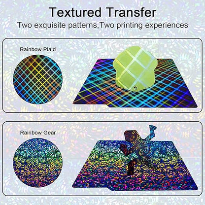 PEW PES Build Plate for Bambu 3D Printers, Smooth Rainbow Gear+Rainbow Plaid Build Plate Flexible Holographic Bed Plate 257x257mm for Bambu Lab X1C/X1/X1E/P1P/P1S/A1 3D Printer