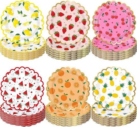 60 Pcs 7 Inch Fruit Paper Plates Tutti Fruit Birthday Party Supplies Summer Disposable Dinner Dessert Plates for Wedding Birthday Baby Shower Bridal Tea Party Supplies