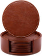 LAMOTI Leather Coasters for Drinks, 4" Drink Coasters Set of 6 with Holder for Tabletop Protection, Handmade Luxurious Home Décor and Housewarming Gift (Brown)