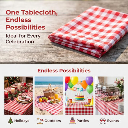 ShinyBeauty 60"x120" Red and White Rectangle Tablecloth Checkered Gingham | Red - Image 5