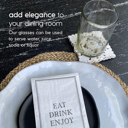 Clear 14 oz Drinking Glasses (Set of 6) - Hand Blown Mexican Glassware Recycled Glass Drinking Glasses for Water, Juice, Margarita, Cocktails & Whiskey, Lead-Free Toxin Free