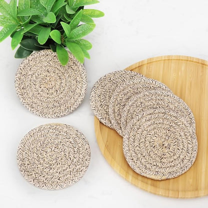 ABenkle Woven Coasters for Drinks Set of 6, Boho Absorbent Drinking Coaster - Image 6
