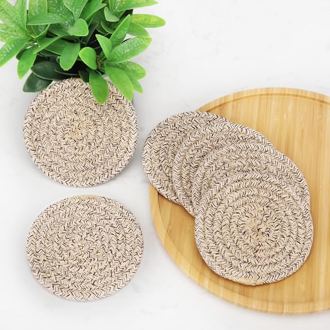 ABenkle Drink Coasters with Holder Set of 10, Cotton Woven Absorbent Coasters - Image 6