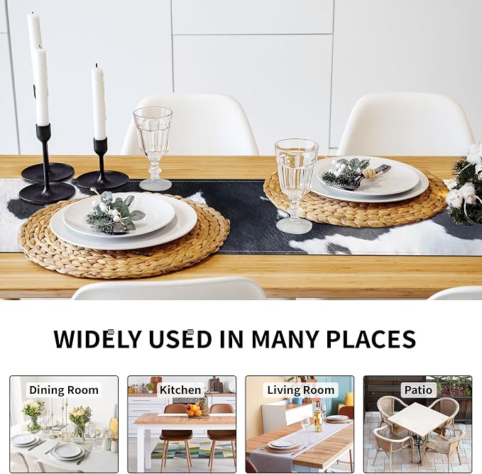Linen Cow Print Table Runner 13x71 Inch Farmhouse Western White Black Cowhide - Image 6