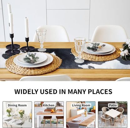Linen Cow Print Table Runner 13x71 Inch Farmhouse Western White Black Cowhide - Image 6