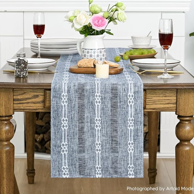 Artoid Mode Blue Farmhouse Embroidered Hollow Table Runner, Seasonal Kitchen - Image 2