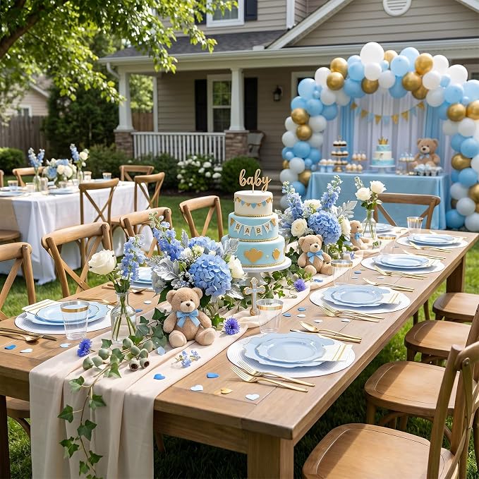 175Pcs Blue Plastic Plates - Image 9