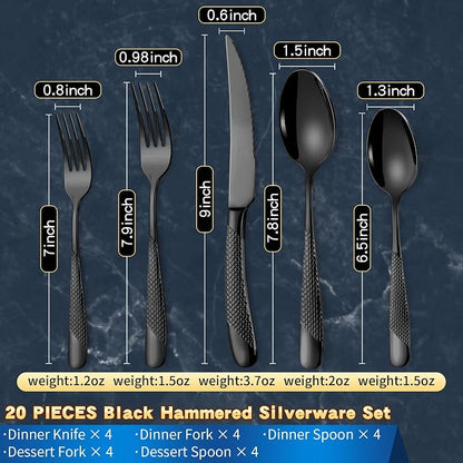 20-Piece Hammered Black Silverware Set - Image 3