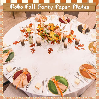 96 Pcs Fall Paper Plates 9 Inch Gradient Scalloped Paper Plates Disposable Dinner Dessert for Birthday Wedding Bridal Party Supplies, 6 Colors