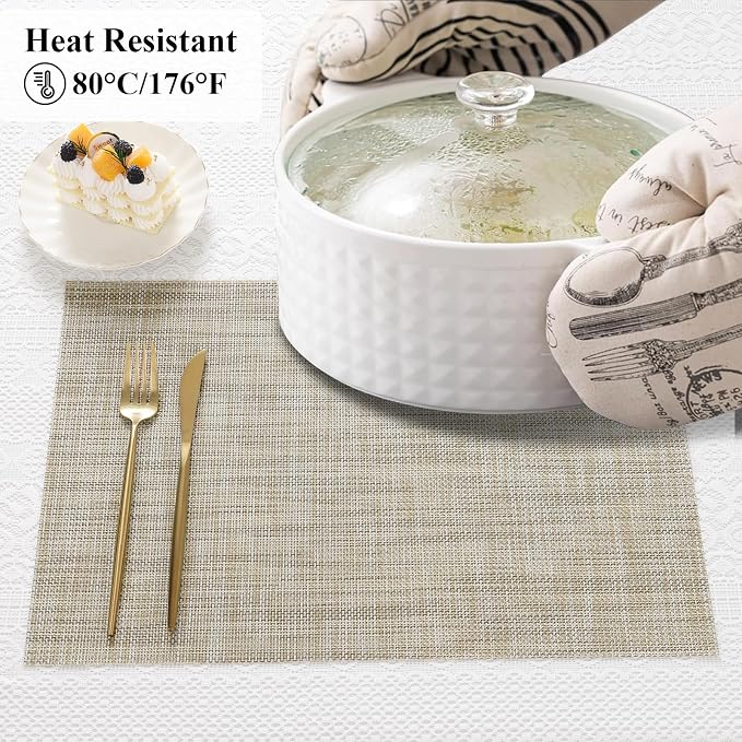 SHACOS Placemats Set of 4 Woven Vinyl Reversible Plastic Durable Place Mats - Image 7