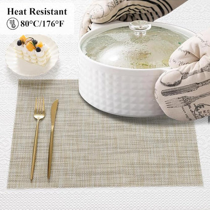 SHACOS Placemats Set of 4 Woven Vinyl Reversible Plastic Durable Place Mats - Image 7