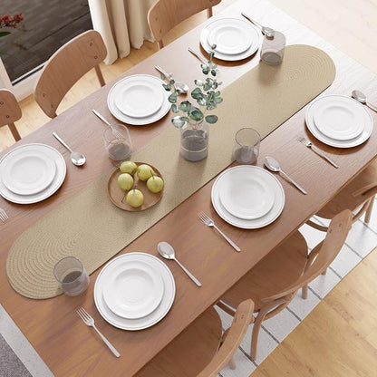 Encasa XO Table Runner, Handmade Ribbed Cotton 12"x54" | Beige, Heat & Scratch by EncasaXO