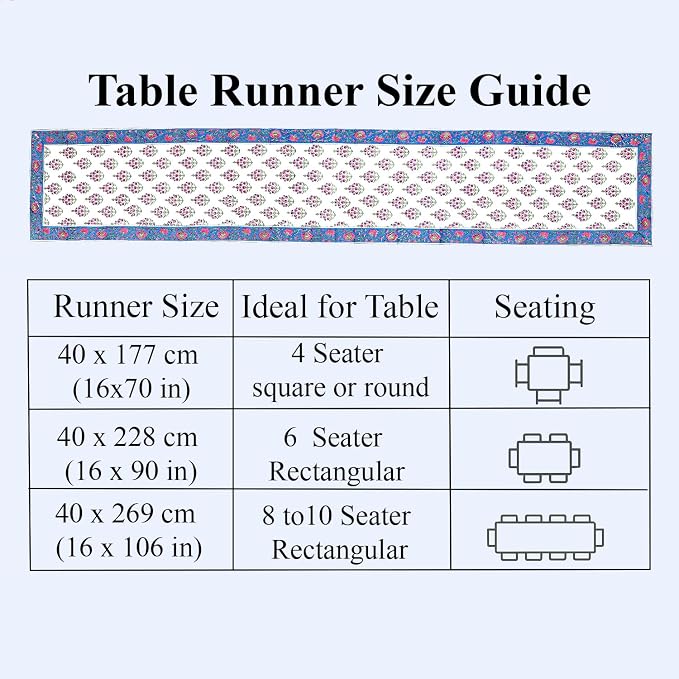 Rudy Blue Hand Block Print 100% Cotton Reusable Table Runner 16" X 106" Inches - Image 9
