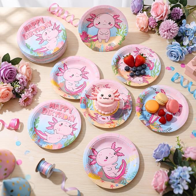Gerrii 60 Pcs Pink Axolotl Birthday Party Decorations 7 Inch Pink Axolotl - Image 6