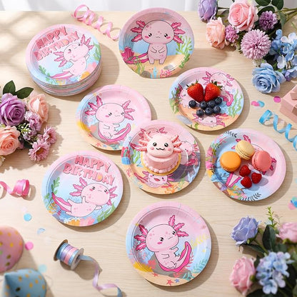 Gerrii 60 Pcs Pink Axolotl Birthday Party Decorations 7 Inch Pink Axolotl - Image 6