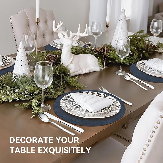 13" Round Placemats Set of 4, Reversible Faux Leather Heat Resistant Table Mats - Image 6