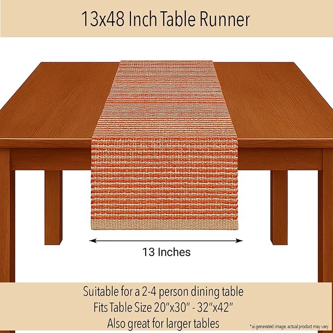 Natural Jute Table Runner, 13x48 Inch, Rust Orange | Vintage Boho Rustic Table - Image 4