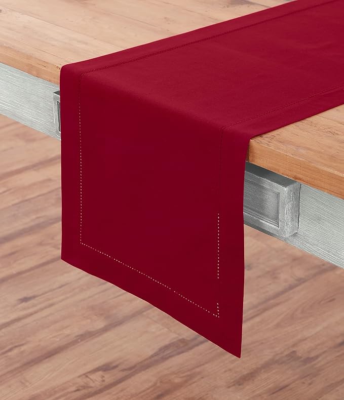 Solino Home Cotton Linen Table Runner Red, Hemstitch Collection 14 x 120 in | - Image 2