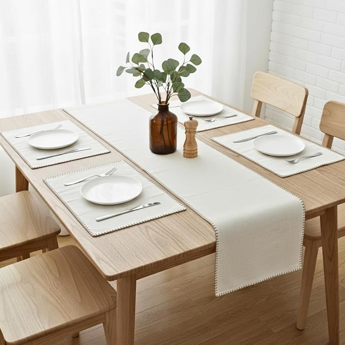 Dining Table Placemats with Decorative Stitched Edge Textured Organic Cotton - Image 6