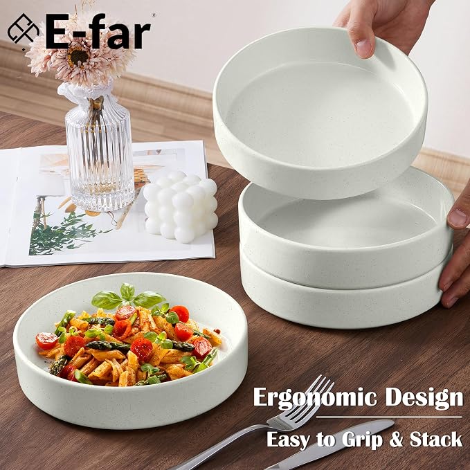 E-far Pasta Bowls Set of 4, 35oz Ceramic Large Salad Bowl Plates - Image 3