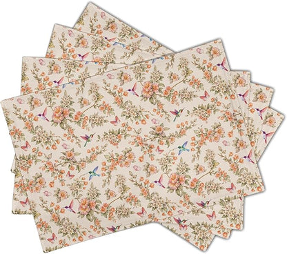 Floral Birds Placemats - Spring Summer Place Mat Set of 4 Hummingbird Butterfly Tablemats 12x18 for Party Kitchen Dining