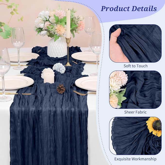 Pesonlook Cheesecloth Table Runner Navy Blue, 20 Pack 17.7x108 inch, Long | - Image 3