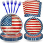 100 Pcs American Flag Party Supplies Set, Serves 25 – Disposable Patriotic by Merriva
