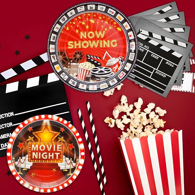 180Pcs Movie Night Party Supplies Paper Plates and Napkins Serve 60 | - Image 4