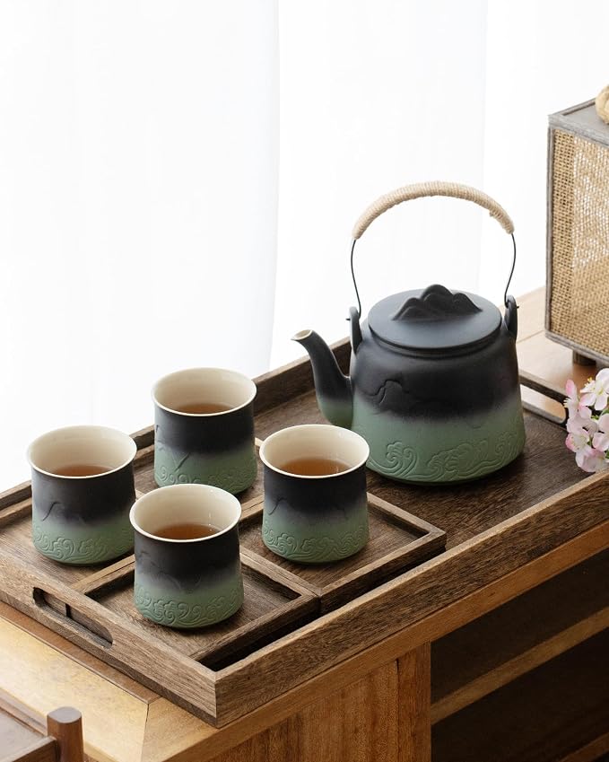 ZENS Japanese Teapot Set with 4 Cups, 33.8oz Loose Leaf Clay Teapot | Embossed - Image 8