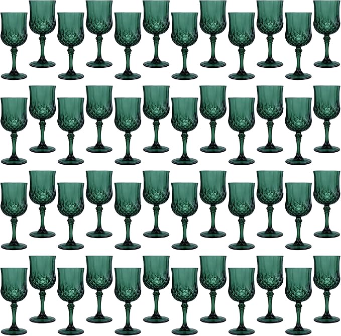 48Pack Plastic Wine Glasses, 7oz Vintage Goblets by LEYIQU