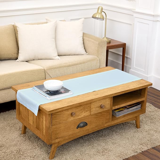 Solino Home Cotton Linen Table Runner Blue, Hemstitch Collection 14 x 60 in | by SolinoHome