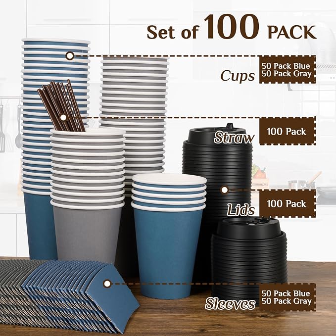 LITOPAK 100 Pack 12 oz Disposable Coffee Cups - Image 7