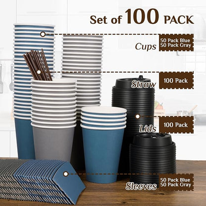 LITOPAK 100 Pack 12 oz Disposable Coffee Cups - Image 7