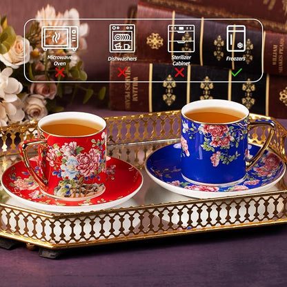 KAMMAK Tea Cup and Saucer, Ceramic Coffee Cups, 7.4 oz, Afternoon Tea and - Image 6