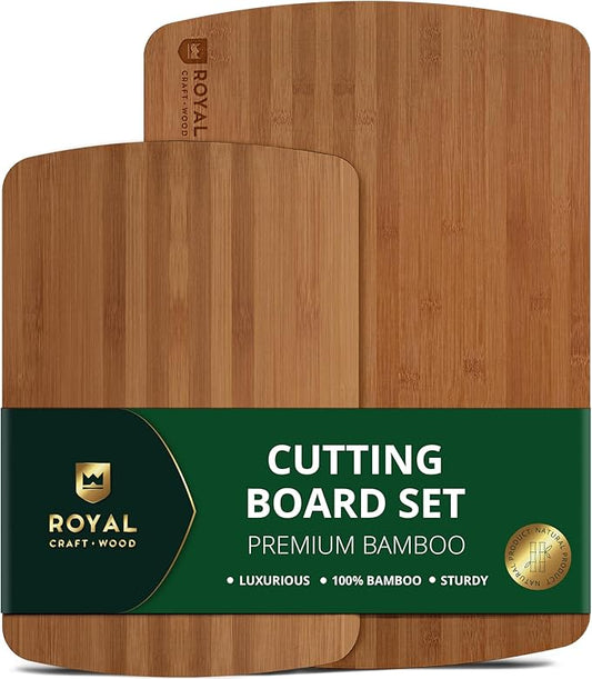 ROYAL CRAFT WOOD Wooden Cutting Boards for Kitchen Meal Prep & Serving - Non Toxic cutting board Bamboo Wood Serving Board Set - Charcuterie & Chopping Butcher Block for Meat