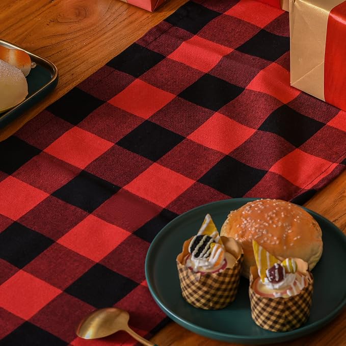 Tosewever Christmas Buffalo Check Plaid Table Runner, Cotton Polyester Blend - Image 5