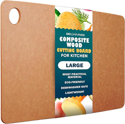 Dishwasher Safe Cutting Board for Kitchen - Large Composite Wood Chopping Board, Thin & Lightweight, Heat Resistant, BPA-Free and Eco-Friendly Cutting Board for Meal Prep, 14.5 x 11.25 Inch (Natural)