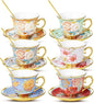 Tea Cups and Saucers, Tea Cup Set of 6, 8 OZ Floral Cups Porcelain Cup Set by Unknown