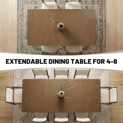 HNY Extendable Wood Dining Table for 4-8, 71" Inch Modern Rectangular Kitchen Tables with Wooden Base Farmhouse Dinner Table for Dining Room, Living Room, Home, Walnut