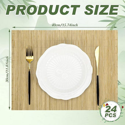 Patelai 12 Set Bamboo Placemats 15.8 x 12 Inch Sushi Rolling Mat Japanese Style Wicker Placemats Washable Heat Resistant Table Mats for Dinner Kitchen Wedding Party (Natural)