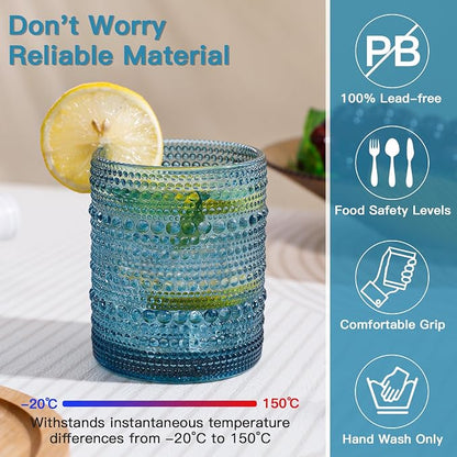 JOVGANK Blue Vintage Hobnail Drinking Glasses Set of 6, Embossed Water Tumbler - Image 3